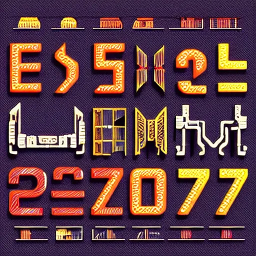 Image similar to sci fi retro font set from A to Z with numbers