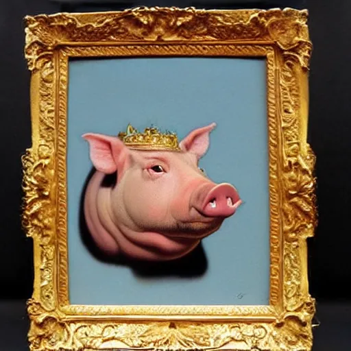 Prompt: the royal piglet by greg hildebrandt, miniature pig, regal, baroque