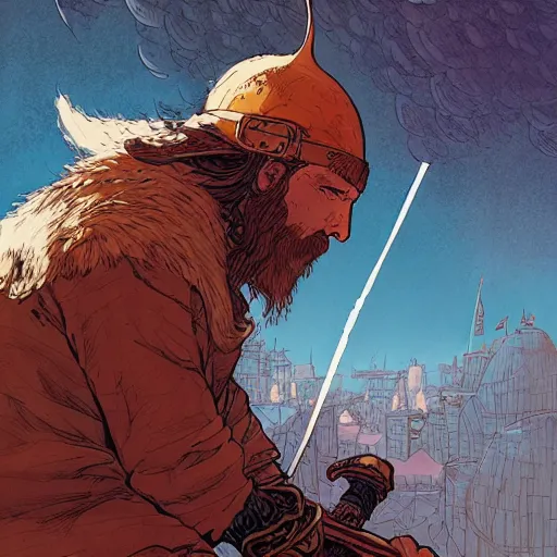 Image similar to A viking staring into the distancec by Feng Zhu and Loish and Laurie Greasley, Victo Ngai, Andreas Rocha, John Harris