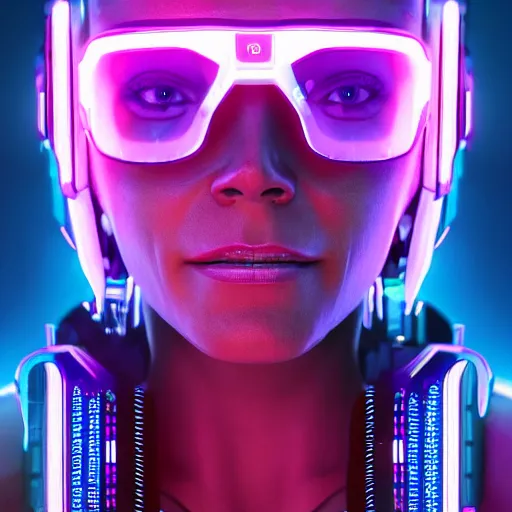 Prompt: gwyneth paltrow portrait, cyberpunk 2 0 7 7, cyberpunk judy alvarez, photorealistic, ultra detailed, neon, octane, bokeh, cinematic lighting, cyber, cyberpunk city, studio quality, feature, scars, cyberface, 8 k