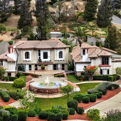 Image similar to the house that my mother in law lives in, nice but gaudy in california, real estate promo image, photorealistic