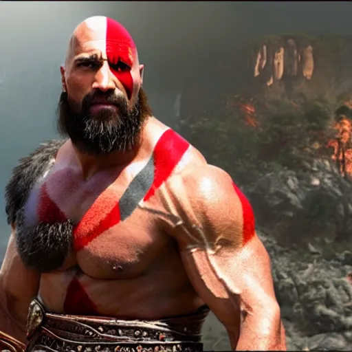 Prompt: dwayne johnson as kratos from god of war, detailed, unreal engine 5