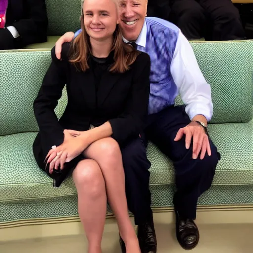 Image similar to dasha nekrasova sitting on joe biden's lap