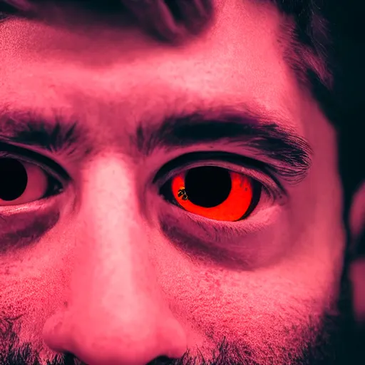 Prompt: a man with red glowing eyes