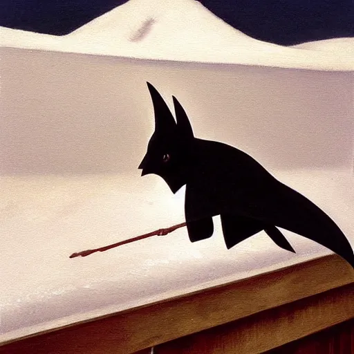 Image similar to a painting of a bat in the snow by hopper