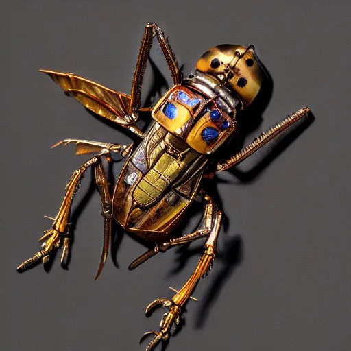 Image similar to Picture of a mechanical steampunk cicada, top view, ultrarealistic, 8k, photography, DSLR