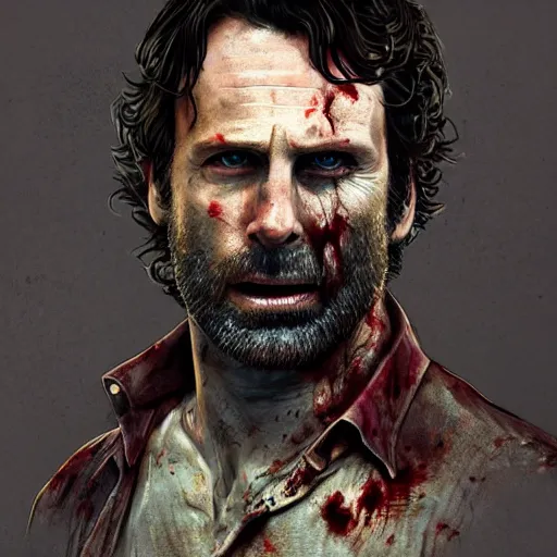 Image similar to rick grimes, zombie, full body shot, portrait, medieval, vivid colors, sharp focus, digital art, Hyper-realistic, 4K, Unreal Engine, Highly Detailed, HD, Dramatic Lighting by Brom, trending on Artstation