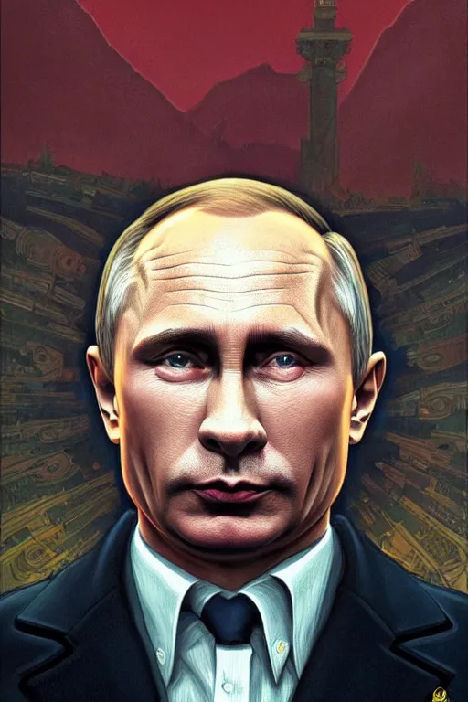 Image similar to vladimir putin as a character from the simpsons, realistic portrait, symmetrical, highly detailed, digital painting, artstation, concept art, smooth, sharp focus, illustration, cinematic lighting, art by artgerm and greg rutkowski and alphonse mucha