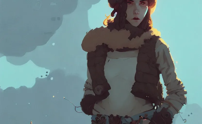 Prompt: female druid by atey ghailan, by greg rutkowski, by simon stalenhag, by greg tocchini, by james gilleard, by joe fenton, by kaethe butcher dynamic lighting, gradient light blue, brown, blonde cream and white color scheme, grunge aesthetic