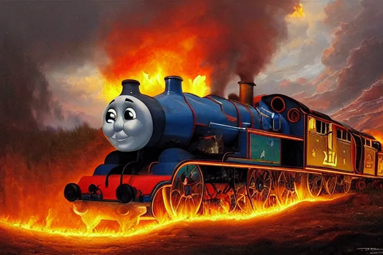 thomas the tank engine on fire as the 4 horsemen of