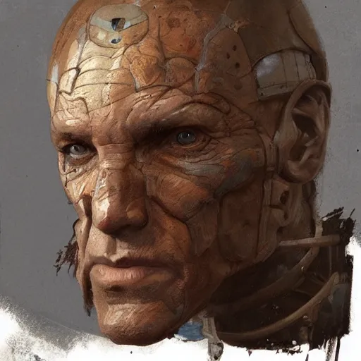 Image similar to a neolithic man, cybernetically enhanced, sci fi character portrait by greg rutkowski, craig mullins