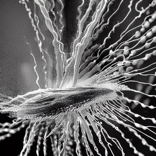 Image similar to portuguese man of war, award winning black and white photography