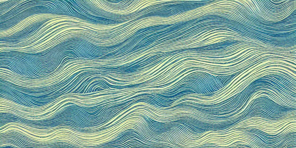 Image similar to Richly textured clouds and waves, An aesthetically pleasing, dynamic, energetic, lively, complex, intricate, detailed, well-designed digital art of a beach, ripples, waves, sea foam, light and shadow, overlaid with aizome patterns, Shin-hanga by Bob Ross, traditional Japanese colors, superior quality, masterpiece, featured, trending, award winning, HDR, HD, UHD, 4K, 8K, anamorphic widescreen