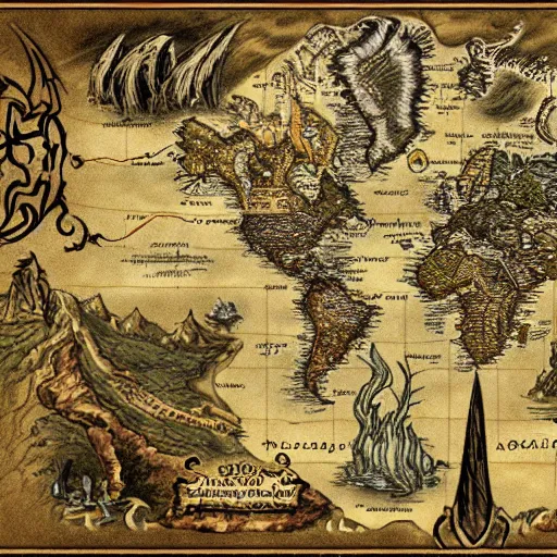 Prompt: fantasy world map, tolkien, high quality, high resolution