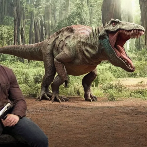 Prompt: Chris Pratt eaten by dinosaurs, Jurassic Redemption 2024