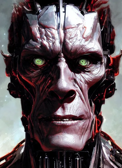 Prompt: willem dafoe as victor stone, full concept, cyborg, borg, strogg, face of a man, terminator, flesh, quake strogg, doom demon, wolfenstein, monstrous, powerful, symmetry, symmetrical, concept art by ruan jia and greg rutkowski