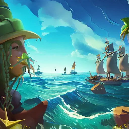 Image similar to painting mermaid treasure on sea of thieves game avatar hero smooth face median photoshop filter cutout vector, behance hd by jesper ejsing, by rhads, makoto shinkai and lois van baarle, ilya kuvshinov, rossdraws global illumination