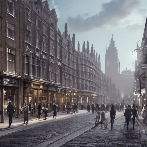 Prompt: 8 k hd detailed octane render of a bustling city street in victorian london