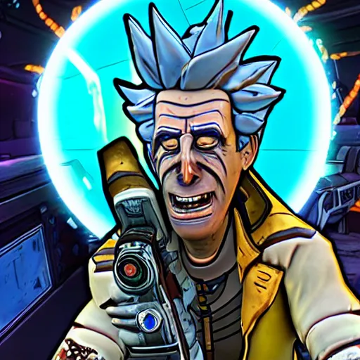 Image similar to Rick Sanchez in borderlands 2 4k detailed super realistic