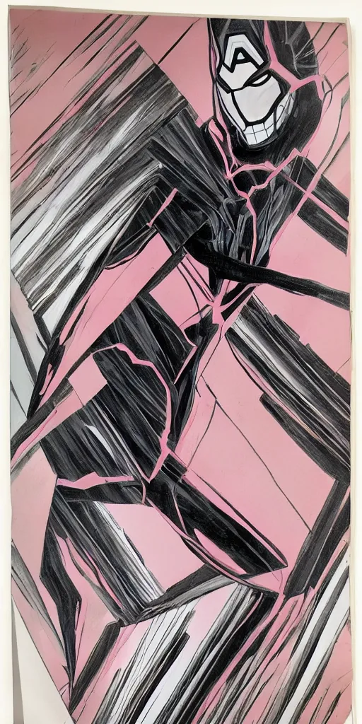 Image similar to a marvel comics painting of graphite with lines in french rose