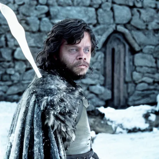 Image similar to movie still of mark hamill as john snow in game of thrones ( 1 9 7 9 )