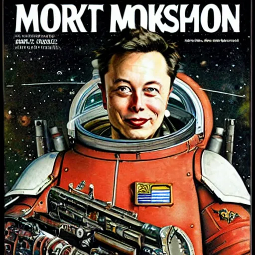 Image similar to elon musk as a space marine, by norman rockwell,