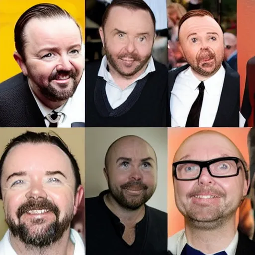 Image similar to thin Ricky Gervais, fat Stephen Merchant and short Karl Pilkington