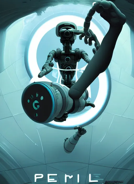 Prompt: poster artwork by Michael Whelan and Tomer Hanuka, of the game Portal, from Valve, Aperture Science, clean