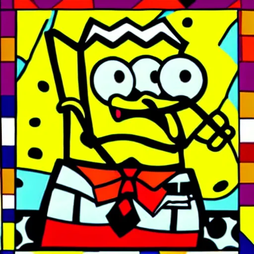 Prompt: Spongebob by Romero Britto