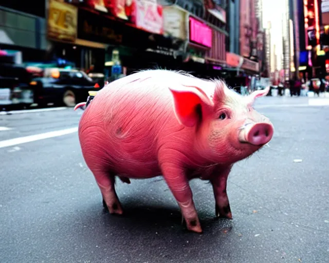 Prompt: pig with a very fat belly in new york city