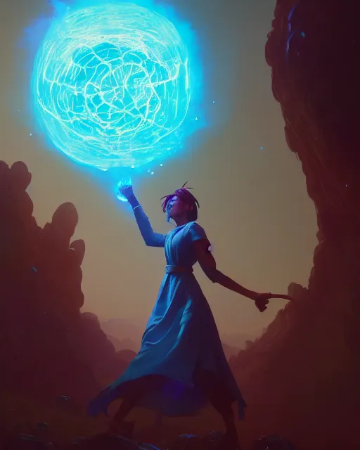 Image similar to highly detailed vfx portrait of a mage casting a earth spell, unreal engine, greg rutkowski, loish, rhads, beeple, makoto shinkai and lois van baarle, ilya kuvshinov, rossdraws, tom bagshaw, alphonse mucha, global illumination, detailed and intricate environment