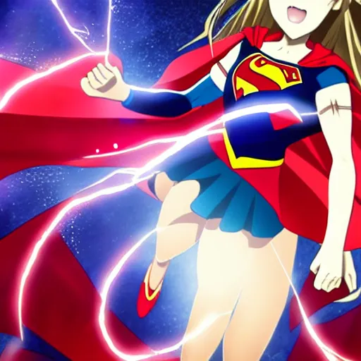 Image similar to anime visual of supergirl, heat vision eyes, official media