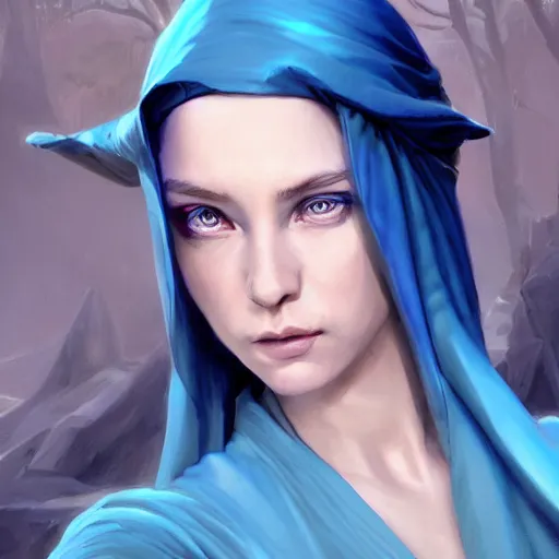 Prompt: Beautiful female wizard in blue and iridescent robes, 4k oil on linen by wlop, artgerm, andrei riabovitchev, nuri iyem, james gurney, james jean, greg rutkowski, highly detailed, soft lighting 8k resolution