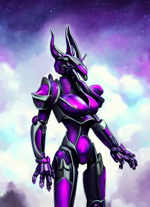 Prompt: cinematic giantess shot, cosmic sized beautiful stunning elegant hot giant robot mecha female dragon goddess, sharp sleek cyborg dragon head, sharp metal ears, smooth purple eyes, smooth fuschia skin, smooth silver armor, nebula sized, epic proportions, epic scale, macro furry, furry art, dragon art, goddess art, giantess art, warframe fanart, furaffinity, octane