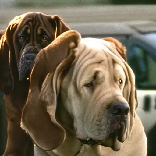 Prompt: film still of the 1 9 9 9 tv show'dog the bounter hunter '. a tv show about a mastiff dog that hunts criminals. sigma 8 5 mm f / 8