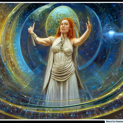 Image similar to the goddess of science, by donato giancola.