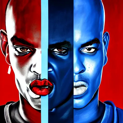 Prompt: crips vs bloods!! painting by emanuele dascanio and robin eley