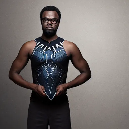 Image similar to william jackson harper as black panther. professional high budget studio portrait