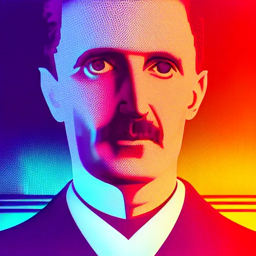 Prompt: nikola tesla in hoodie, thin, portrait, vaporwave, synthwave, neon, vector graphics, cinematic, volumetric lighting, f 8 aperture, cinematic eastman 5 3 8 4 film, photorealistic