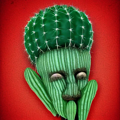 Image similar to cactus grown on man's face instead of beards, digital art, award winning