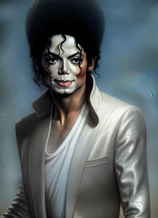 Image similar to masterpiece concept art, michael jackson meets god, by greg rutkowski, 8 k, intricate detail, cinematic lighting