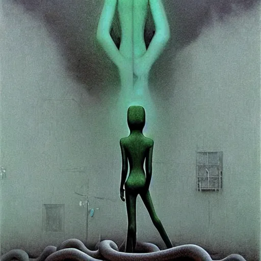 Image similar to gumby ( 1 9 5 3 ) by beksinski and tristan eaton, dark neon trimmed beautiful dystopian digital art