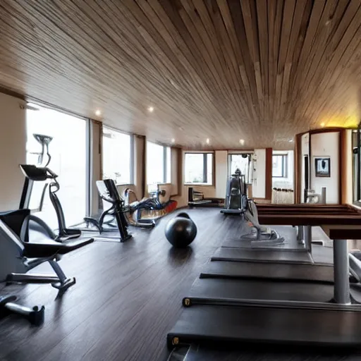 Prompt: a photo in classical sauna in Slovakia, modern gym, fresh design, perfect light