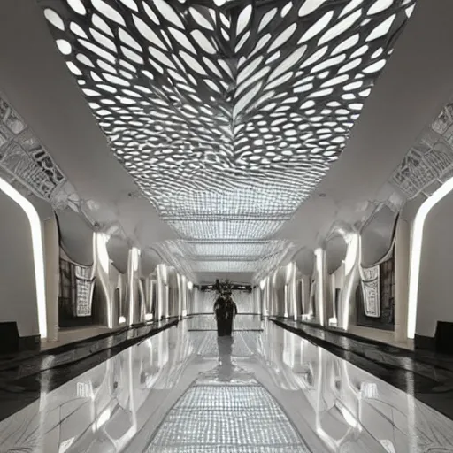 Image similar to extremely detailed ornate stunning beautiful elegant futuristic museum lobby interior by Zaha Hadid