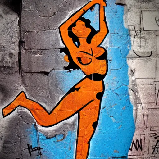 Prompt: symbolic abstract rough rugged graffiti art of a pinup woman