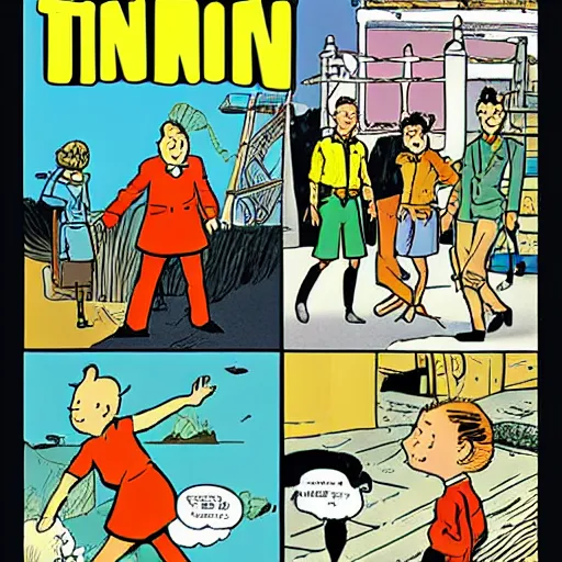 Prompt: Unpublished Adventures of Tintin graphic novel by Hergé