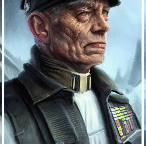 Image similar to portrait of a man by greg rutkowski, old admiral jagged fel, star wars expanded universe, he is about 6 0 years old, wearing uniform of the galactic alliance navy, highly detailed portrait, digital painting, artstation, concept art, smooth, sharp foccus ilustration, artstation hq