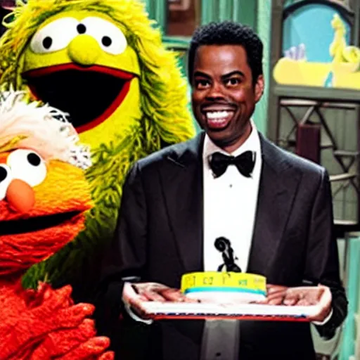 Image similar to chris rock on sesame street, photography, tv show, pbs,