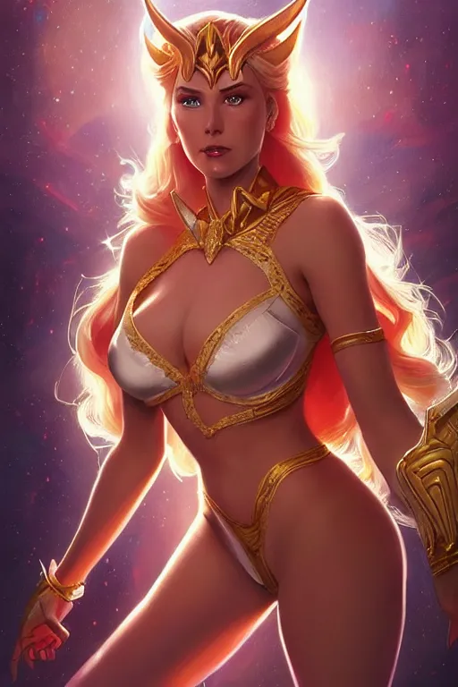 Prompt: ultra realistic photo, she - ra the princess of power in lingerie, sci - fi, fantasy, intricate, elegant, highly detailed, digital painting, artstation, concept art, smooth, sharp focus, illustration, art by artgerm and greg rutkowski and alphonse mucha