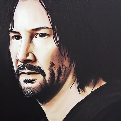 Prompt: intricately detailed semirealistic portrait of johnny silverhand (keanu reeves)